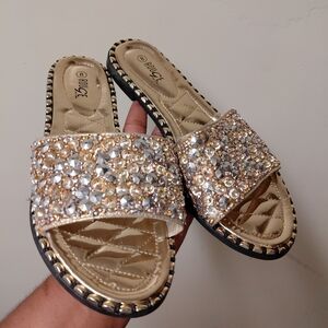 Women's Gold Embellished Slide Sandals Size 8